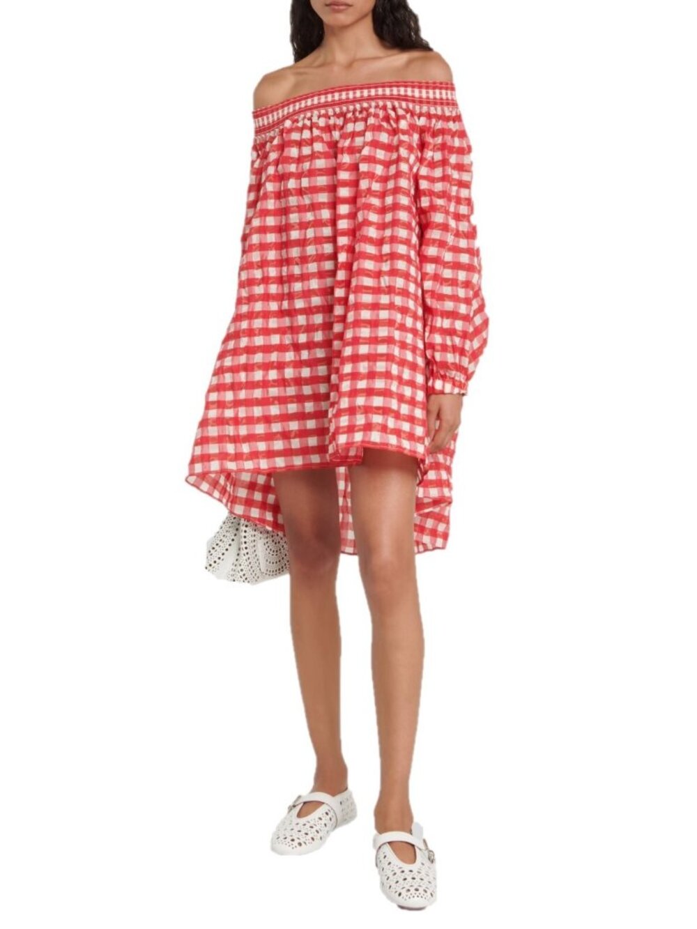 ALAIA Alaïa Women's Gingham Off Shoulder Mini Dress Tunic Top Size 38 / US 6 / M